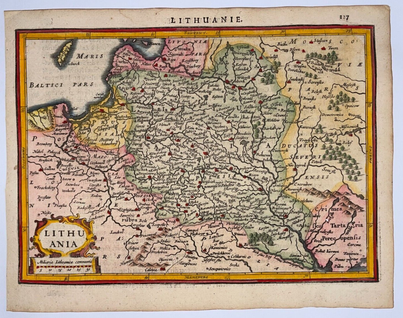 LITHANIA 1614 MERCATOR HONDIUS ATLAS MINOR ANTIQUE MAP 17TH CENTURY