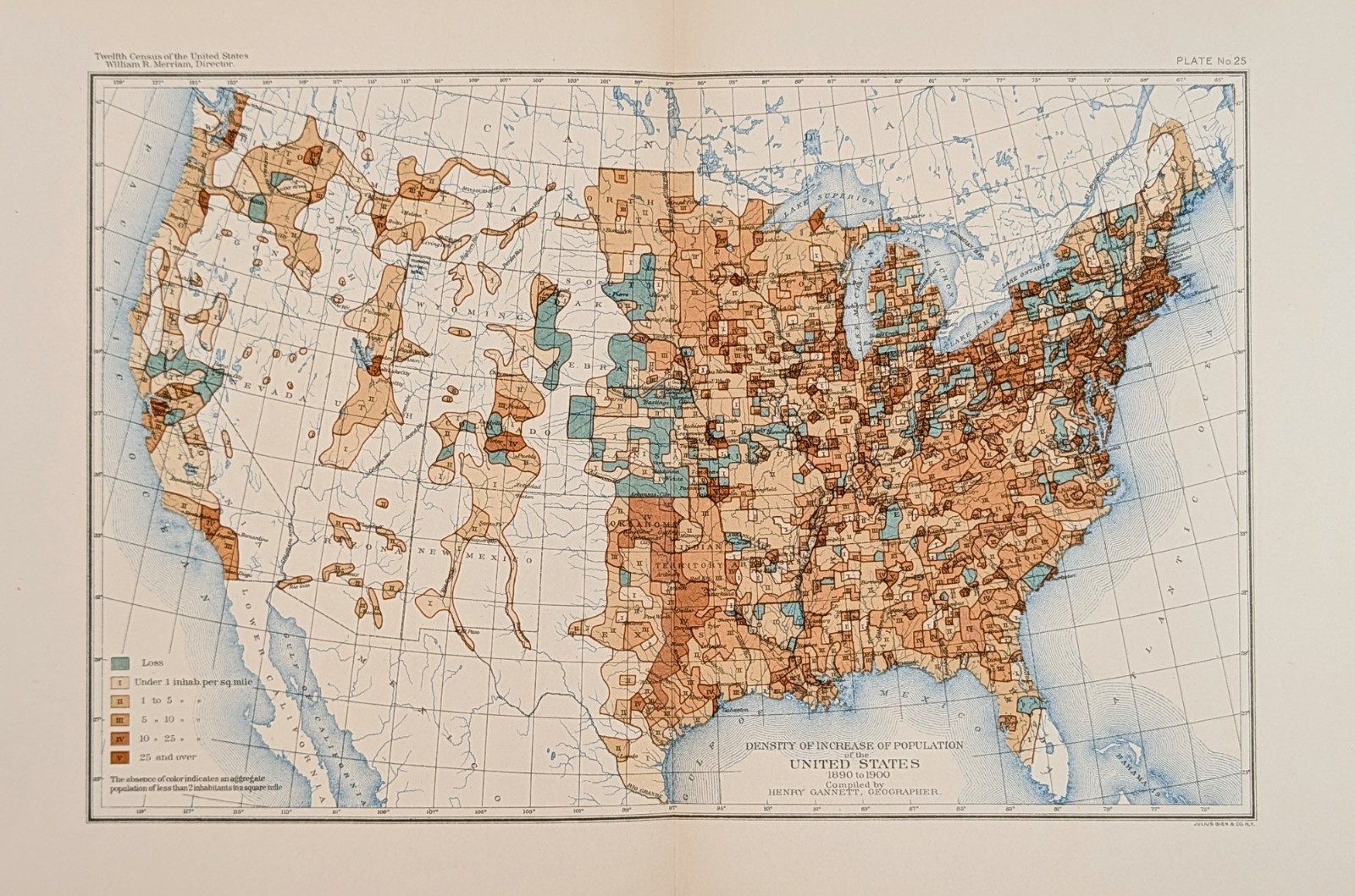 1900 UNITED STATES Population Map ORIGINAL Texas ~ Montana ~ Florida