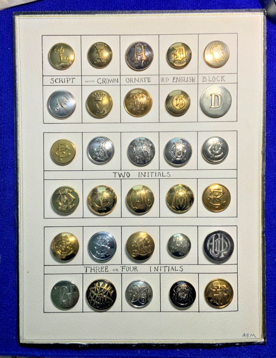 30 MIXED LETTER MONOGRAM COAT BUTTONS CARD~SHIRLEY CLARK NYSBS PRESIDENT, 1998