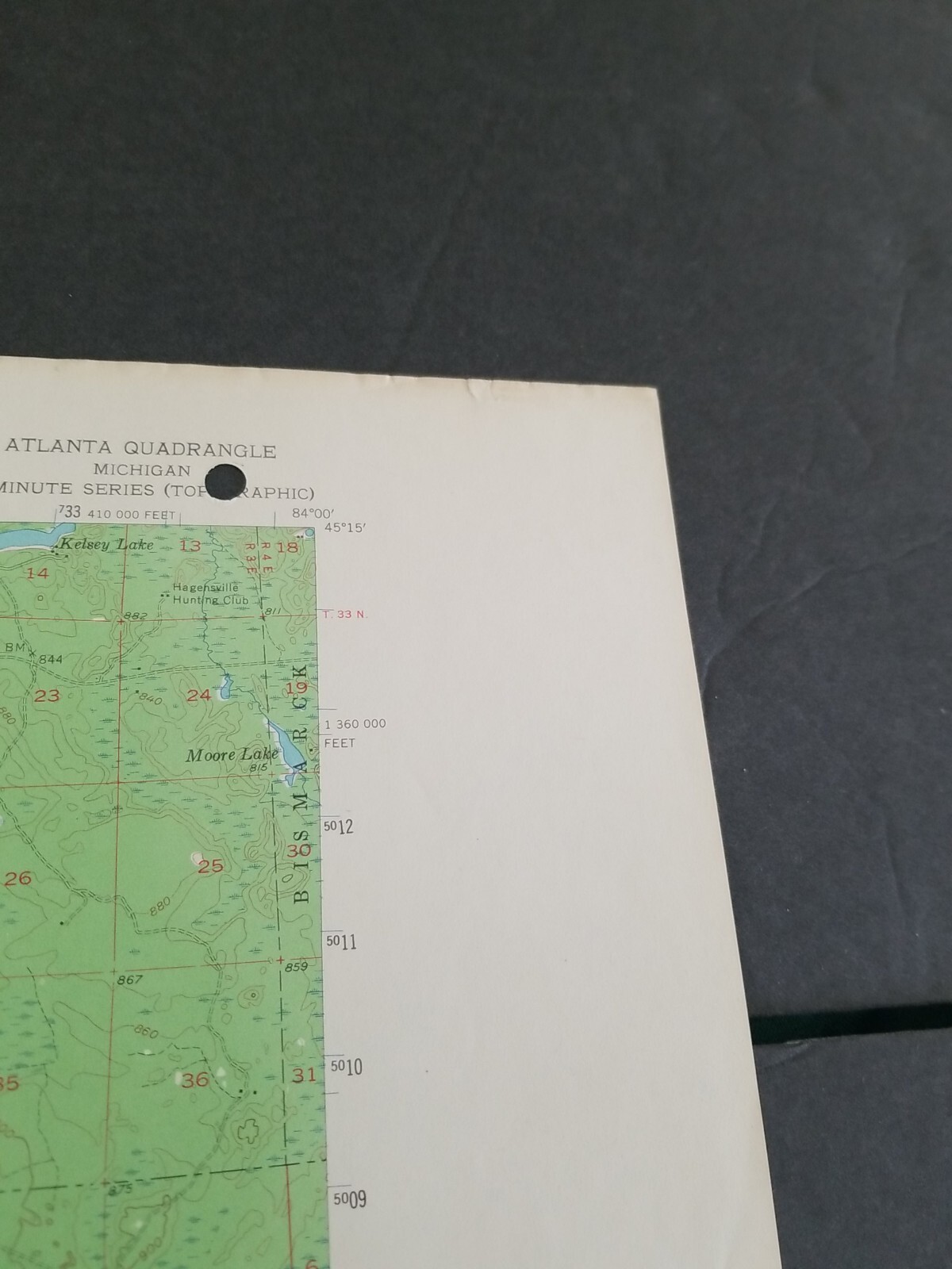 ATLANTA MICHIGAN ORIGINAL 1955 USGS QUADRANGLE 17X21 MAP EXCELLENT CONDITION
