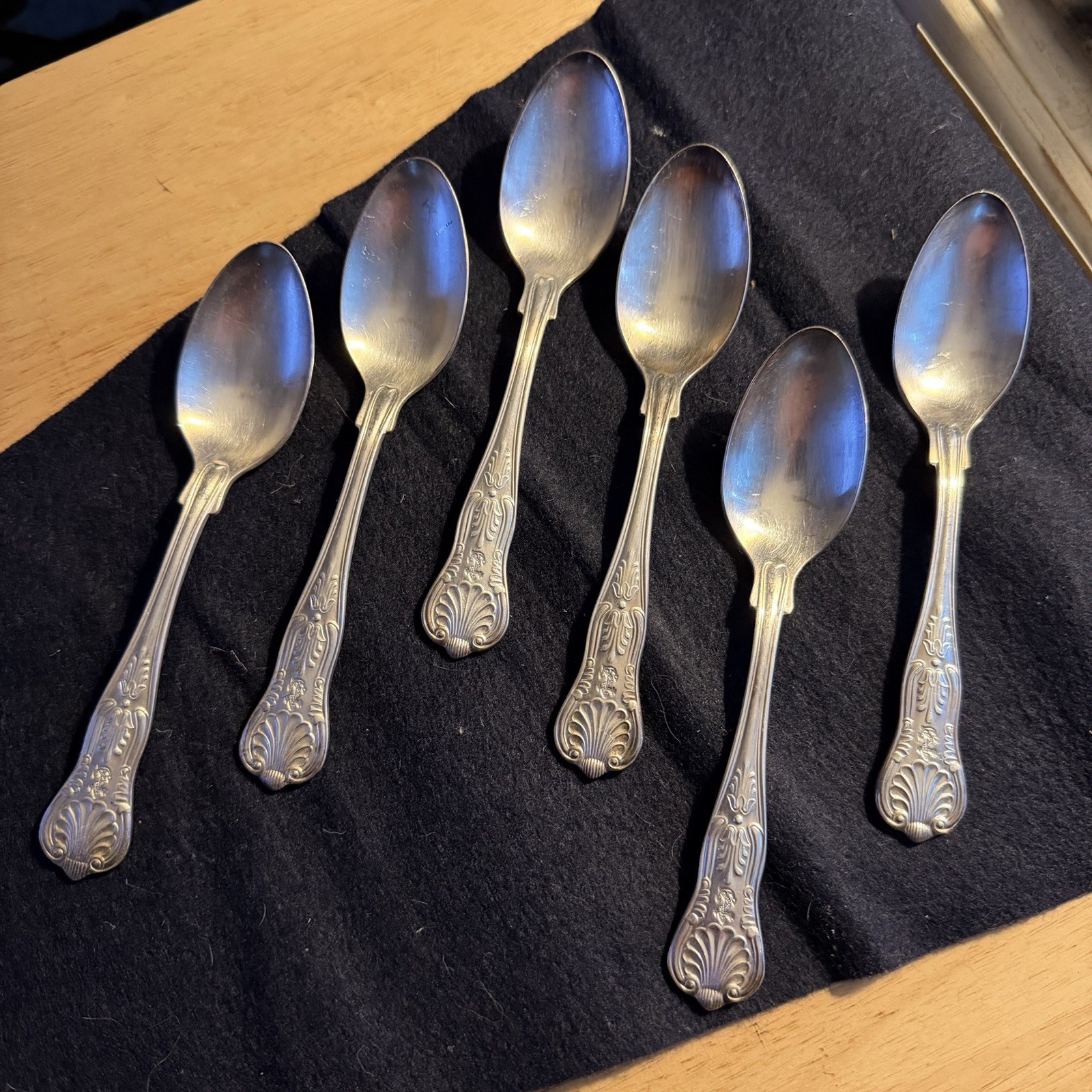 Set of 6 International Silver Co Teaspoons Kings Pattern US Navy Anchor USN