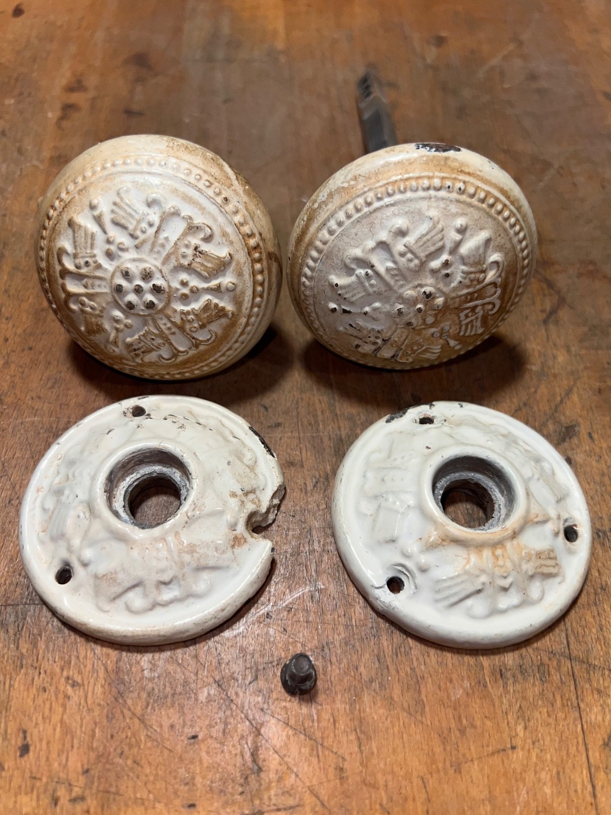 1878 Antique Hemacite Dibble Mfg. Co. Japanese Door Knob & Escutcheon Set