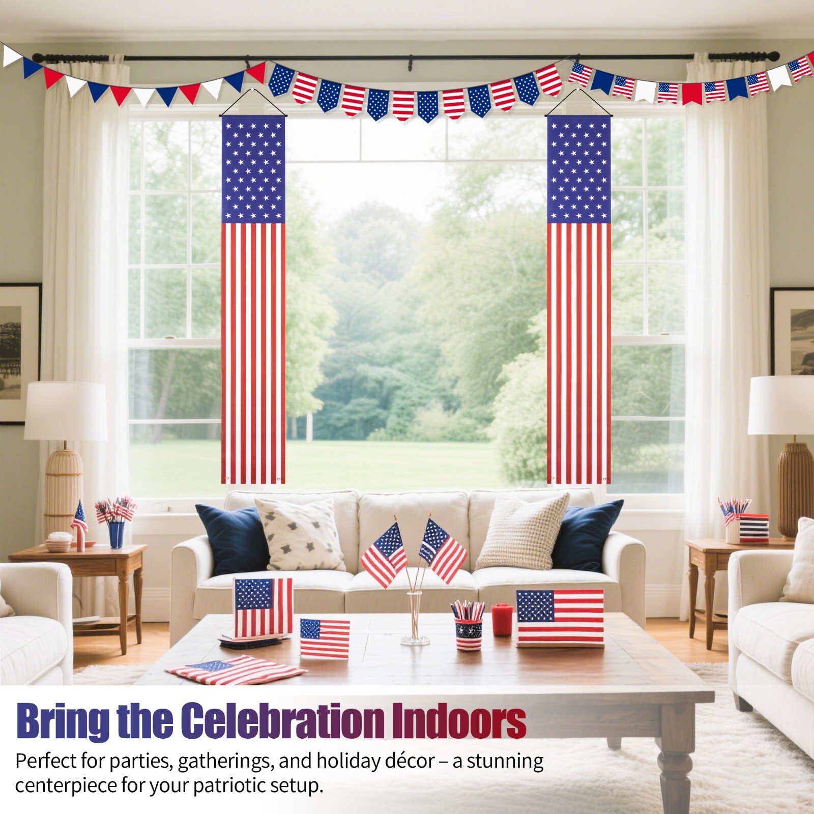 2 Pack 4th of July Outdoor Hanging American Flag Banners Porch Patriotic Decor