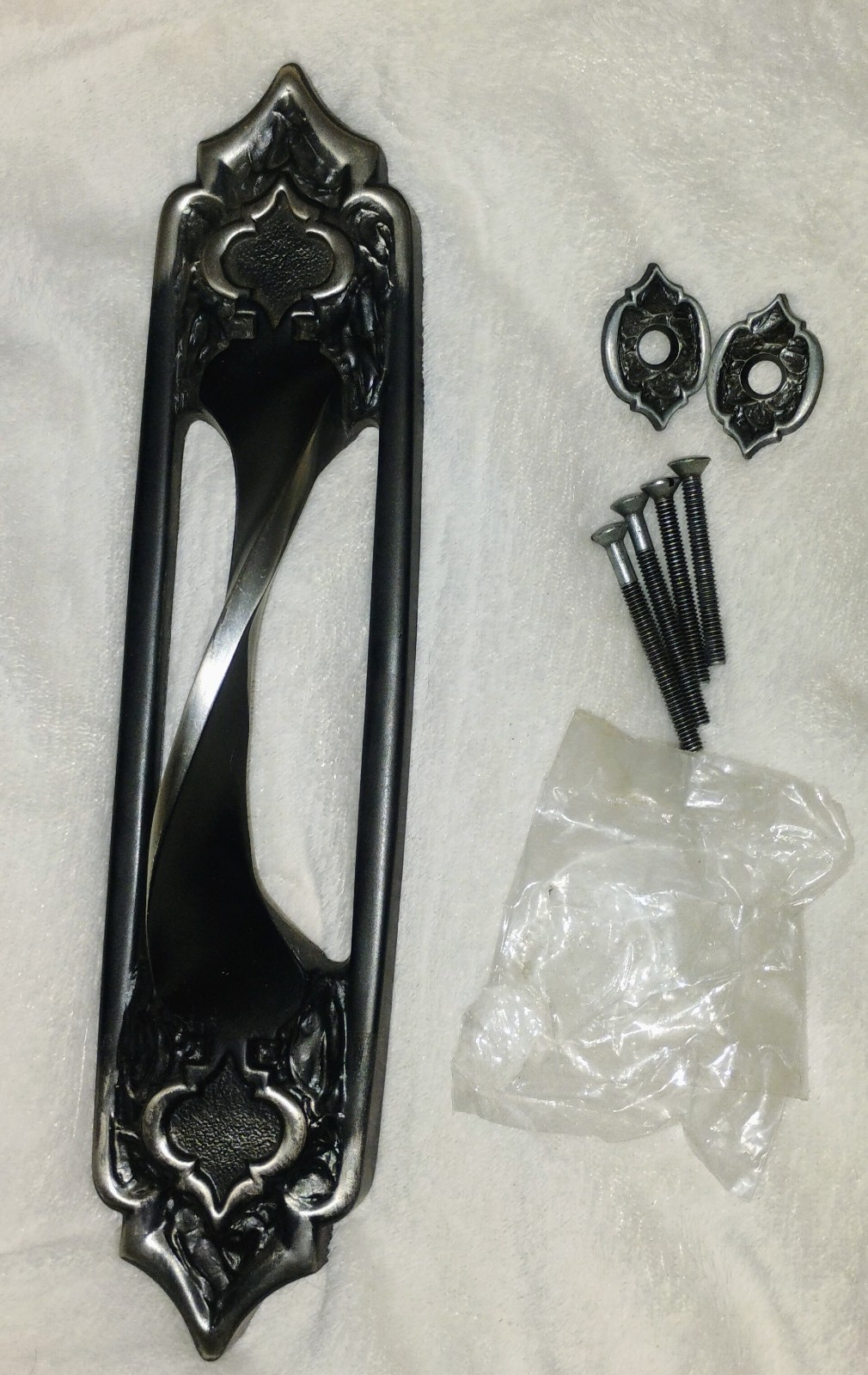 Huge Vintage 14″ Amerock Monterey Door Handle Pull Antique Silver Gothic Rare!