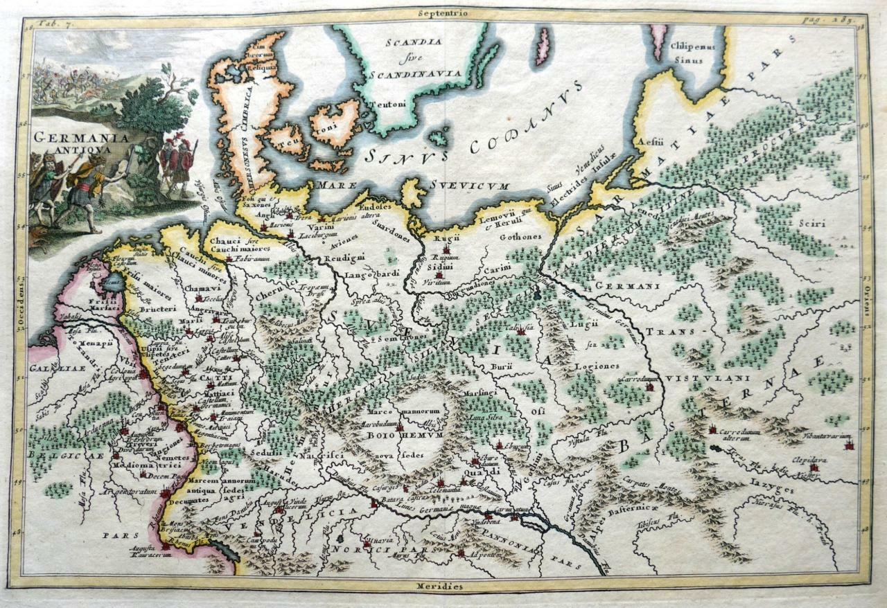 GERMANY GERMANIA ANTIQUA BY CELLARIUS c1703 GENUINE ANTIQUE COPPER ENGRAVED MAP