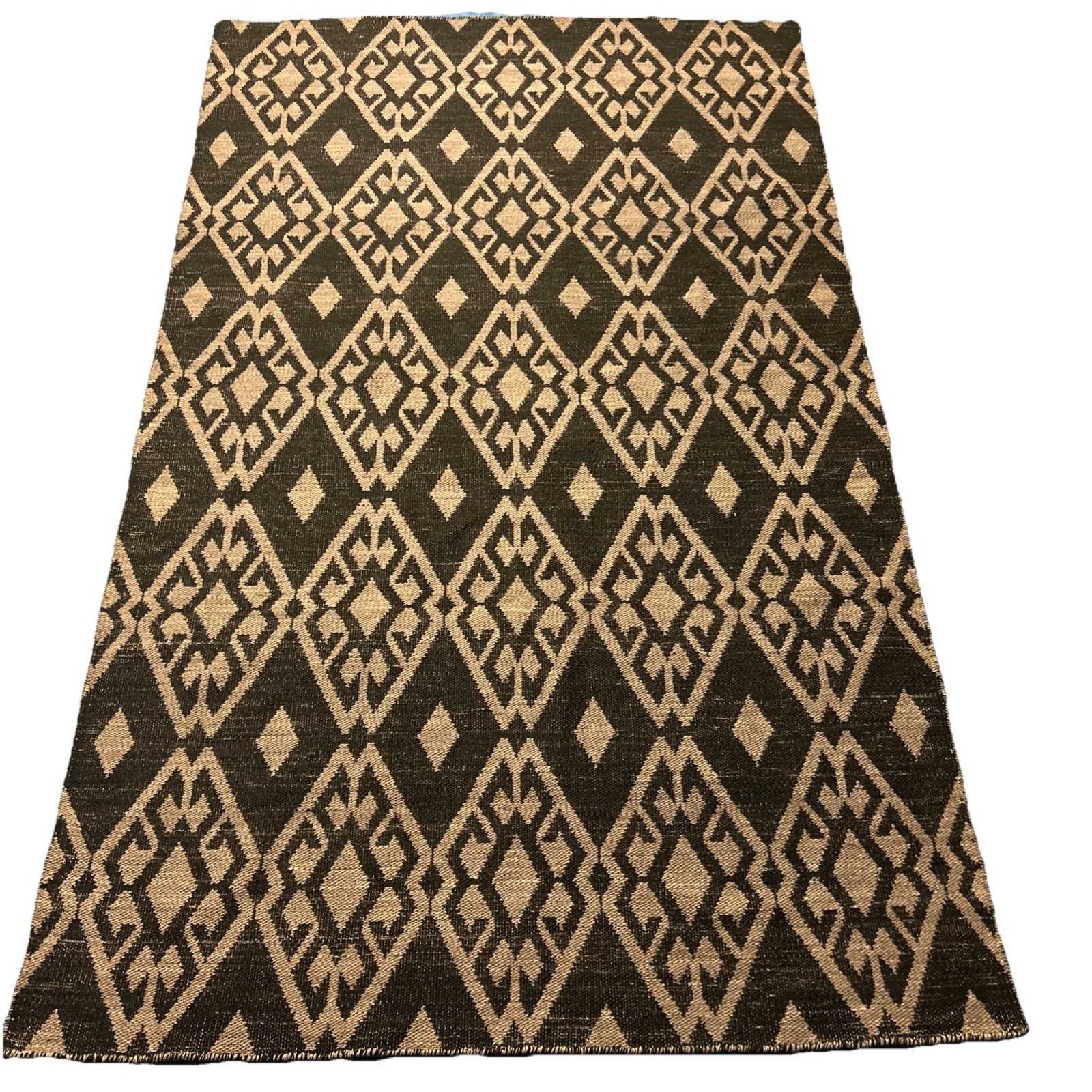Antique Afghan Black Art Deco Area Rug 5×8 ft Hand Knotted Oriental Wool Carpet