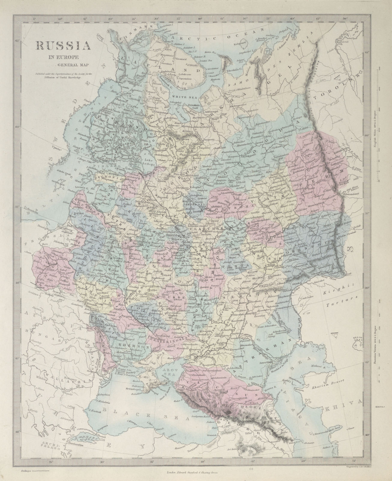 RUSSIA. Eastern Europe. Ukraine Belarus Baltics Poland Finland. SDUK 1857 map