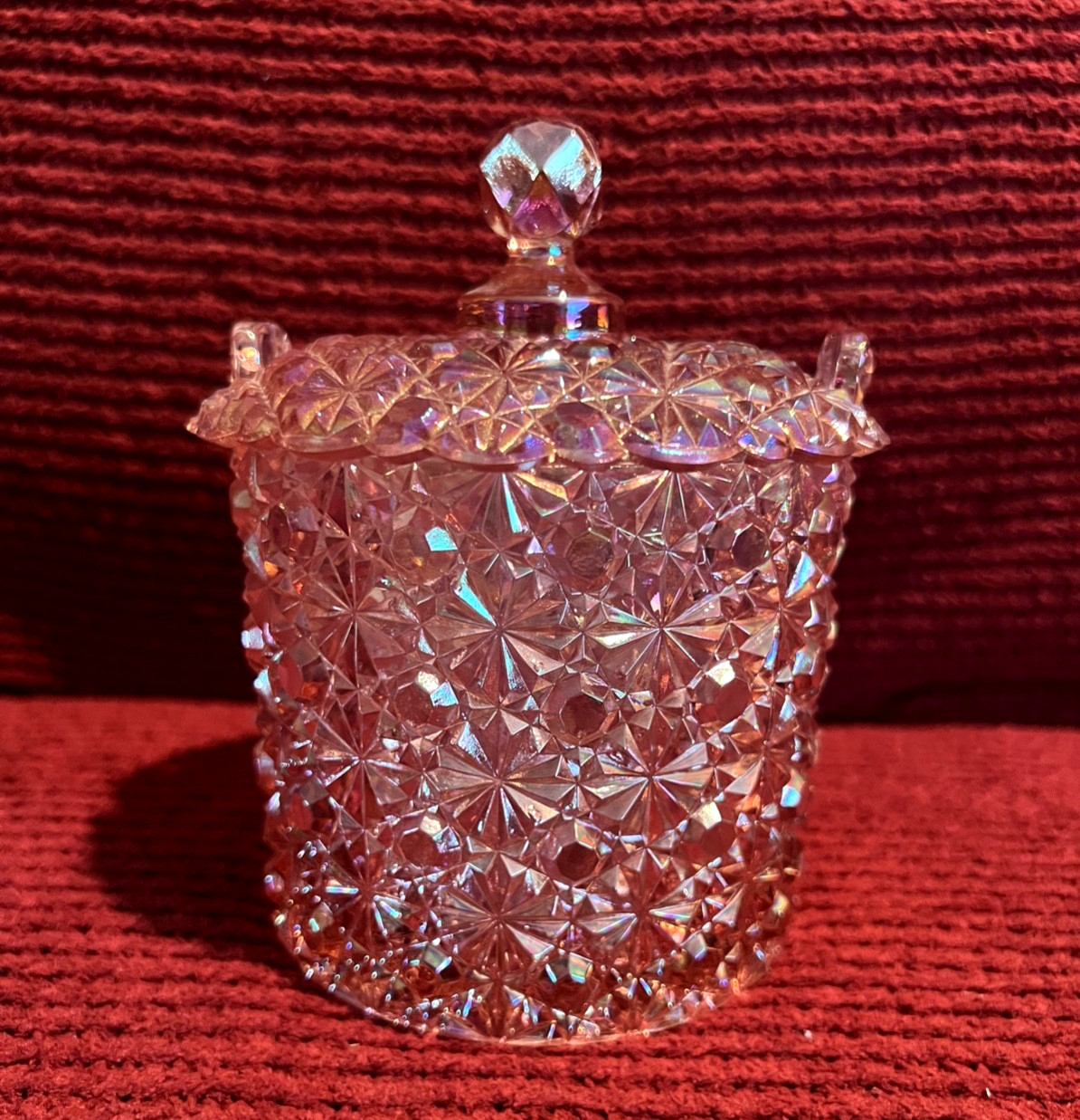 Vintage FENTON Pink Glass Jar with Lid Sugar or Jam Bowl Vanity Dresser Jar