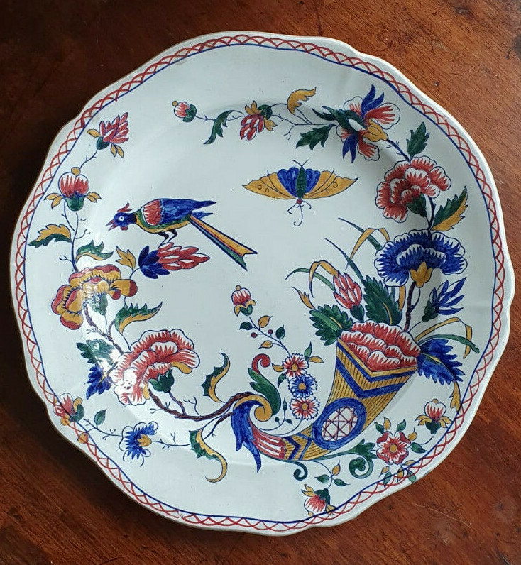 Antique Faience Plate Gien of France 1871-1875 Cornucopia Horn of Plenty – Rare