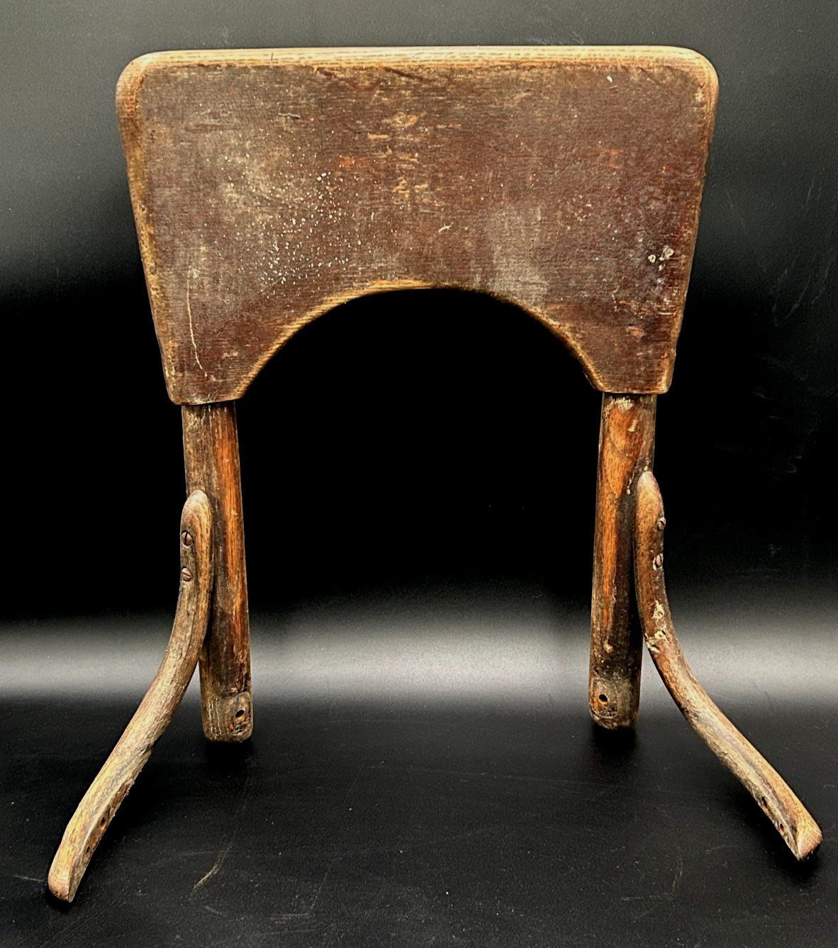 Antique Primitive Wooden Chair Seat Back off of a Swivel Bar Stool Originally