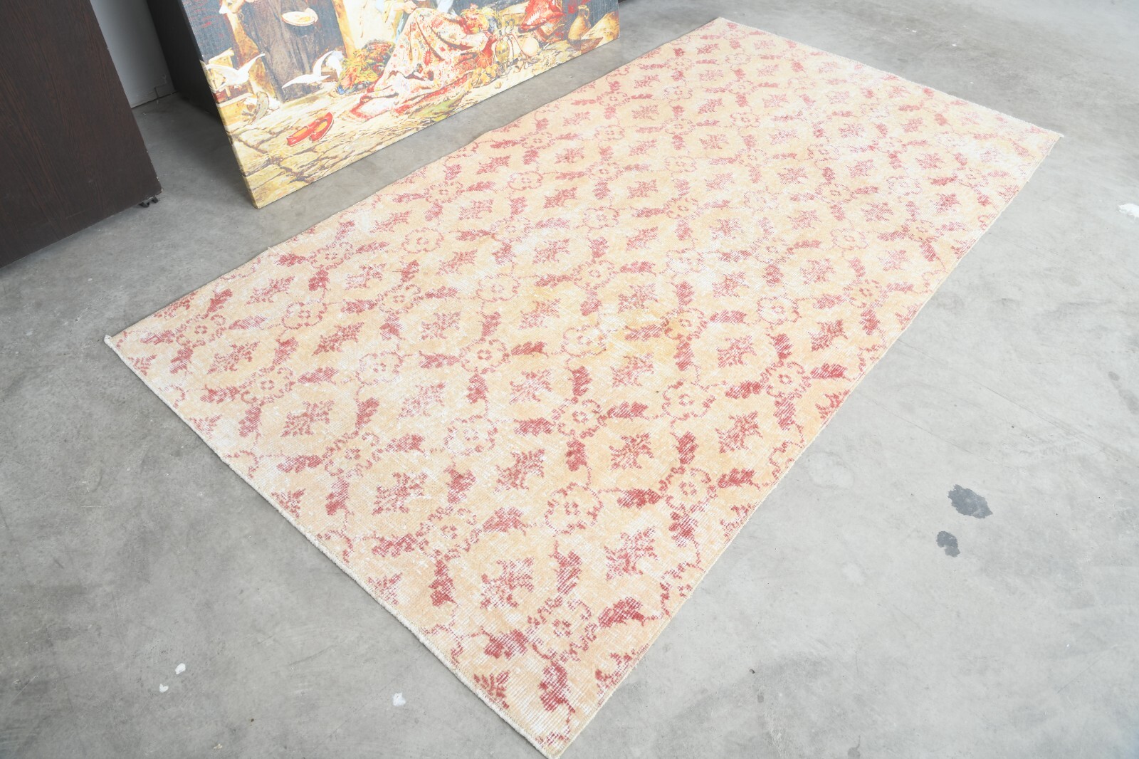 small turkish rug, hand-knotted carpet vintage rug, oushak area rug 4 x 7 ft 404