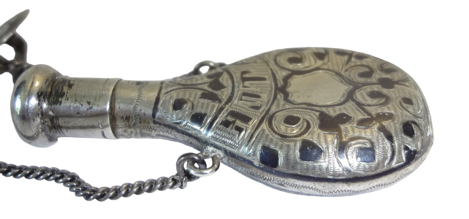 Antique Russian Sterling Silver Niello Chatelaine Perfume Scent Flask Bottle