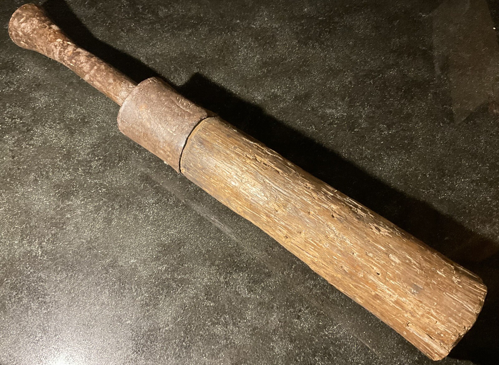 Antique Primitive Massive Forged Metal Handle Wood Masher 21” 6.5 Pounds Kitchen