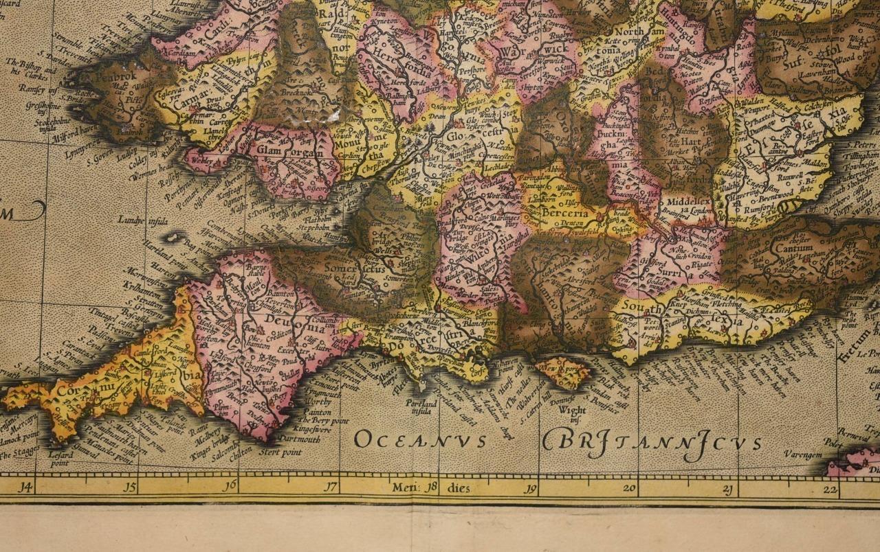 Original Antique Engraved Early Rare Map Anglia Regnum England 1595 Mercator