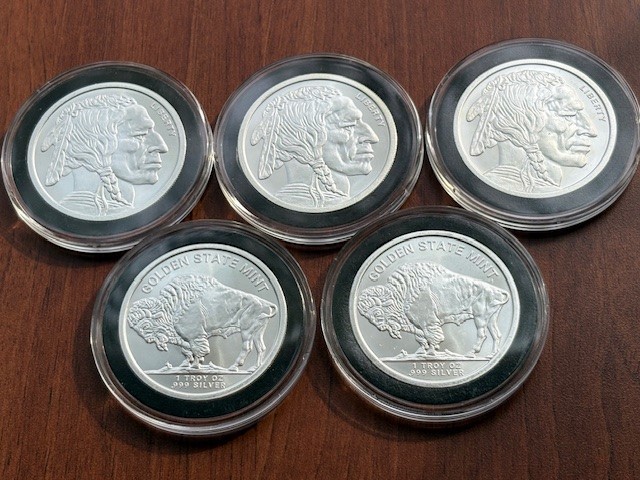 5 x 1 oz .999 Fine Siver Buffao Rounds State Lot of 5 BU