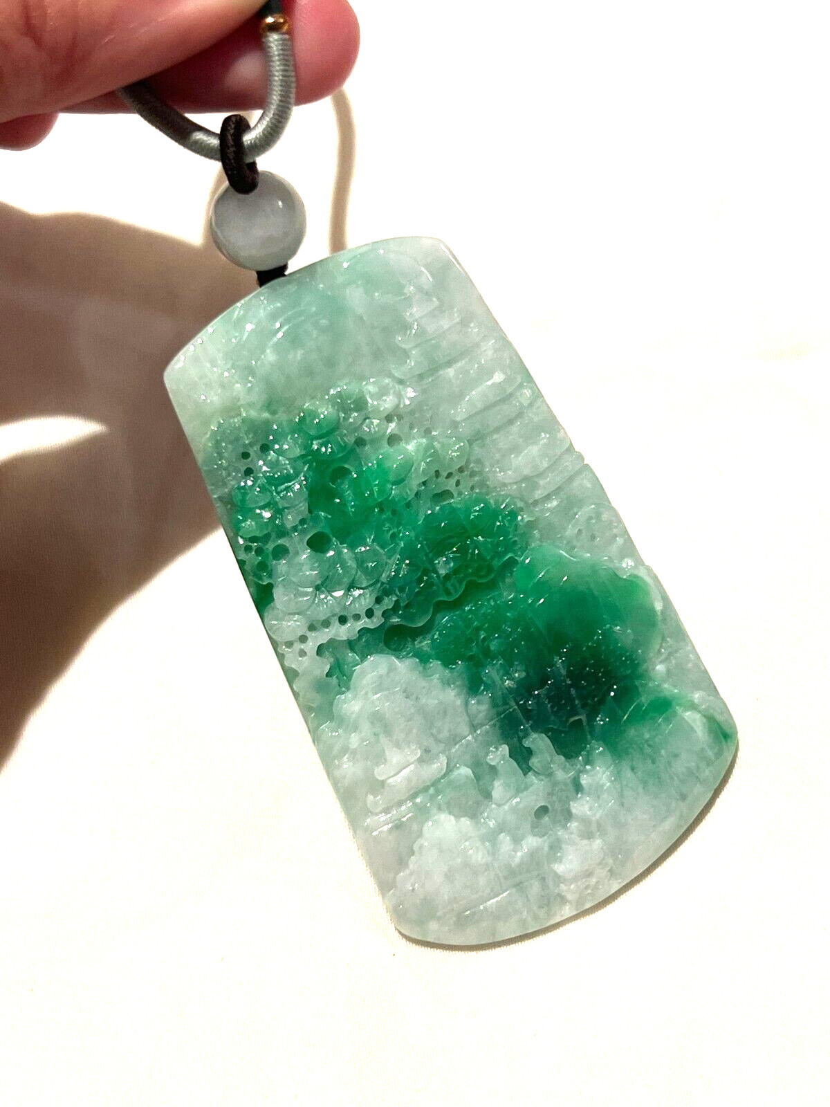 100% Natural Jadeite Jade Hand carved White & Green Chunky Pendant