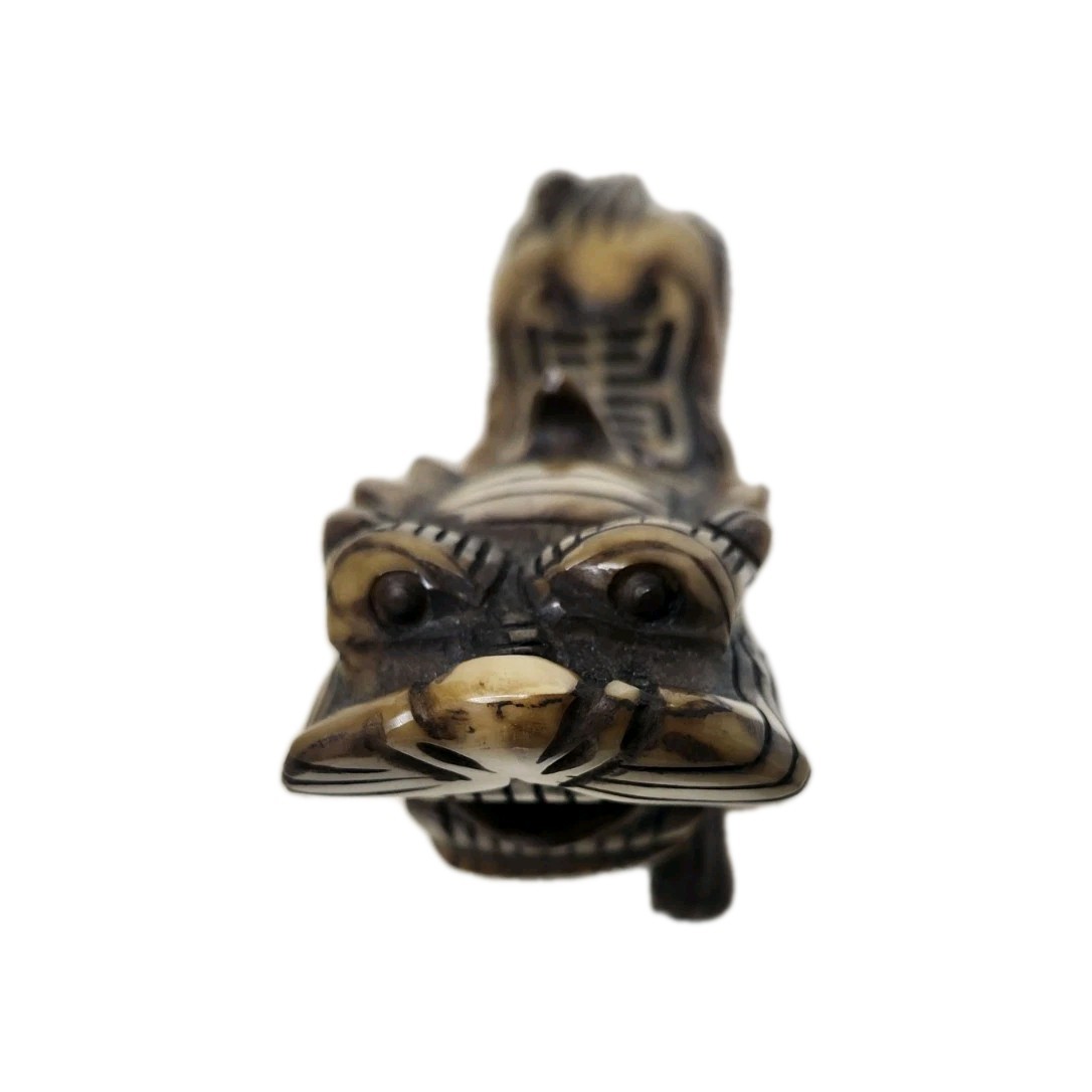 Antique Chinese Hand Carved Stone Dragon Pillow Statue Fengshui Mythical Beast