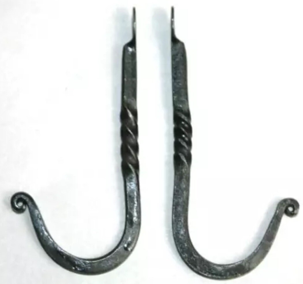 1; Primitive Colonial 6″ Braided Wrought Iron Black Lamp Hook Wall Hanger Metal