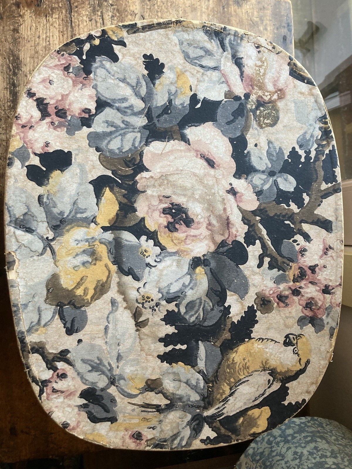 Beauty! Dated 1869 Antique Primitive 19th C Victorian Wallpaper Hat Box Parrot