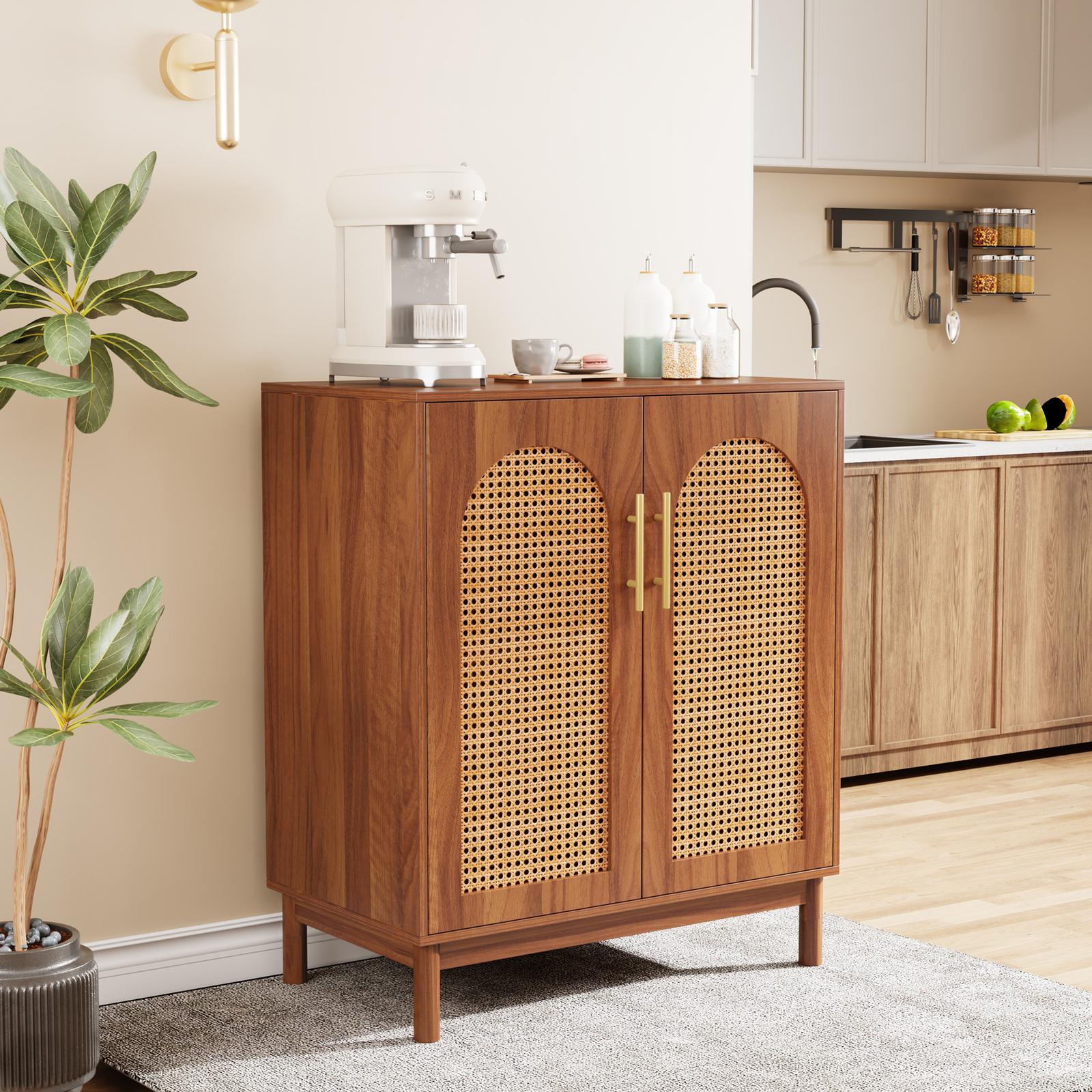 Tribesigns 59″ Rattan Sideboard Buffet Cabinet Accent Storage Cabinet Kitchen