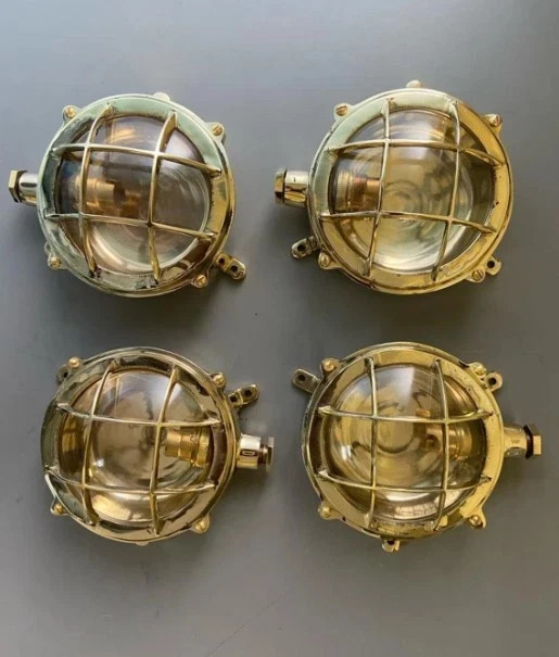 Nautical Maritime Brass Wall/Ceiling Deck Lights – Vintage Marine Ship Set of 4