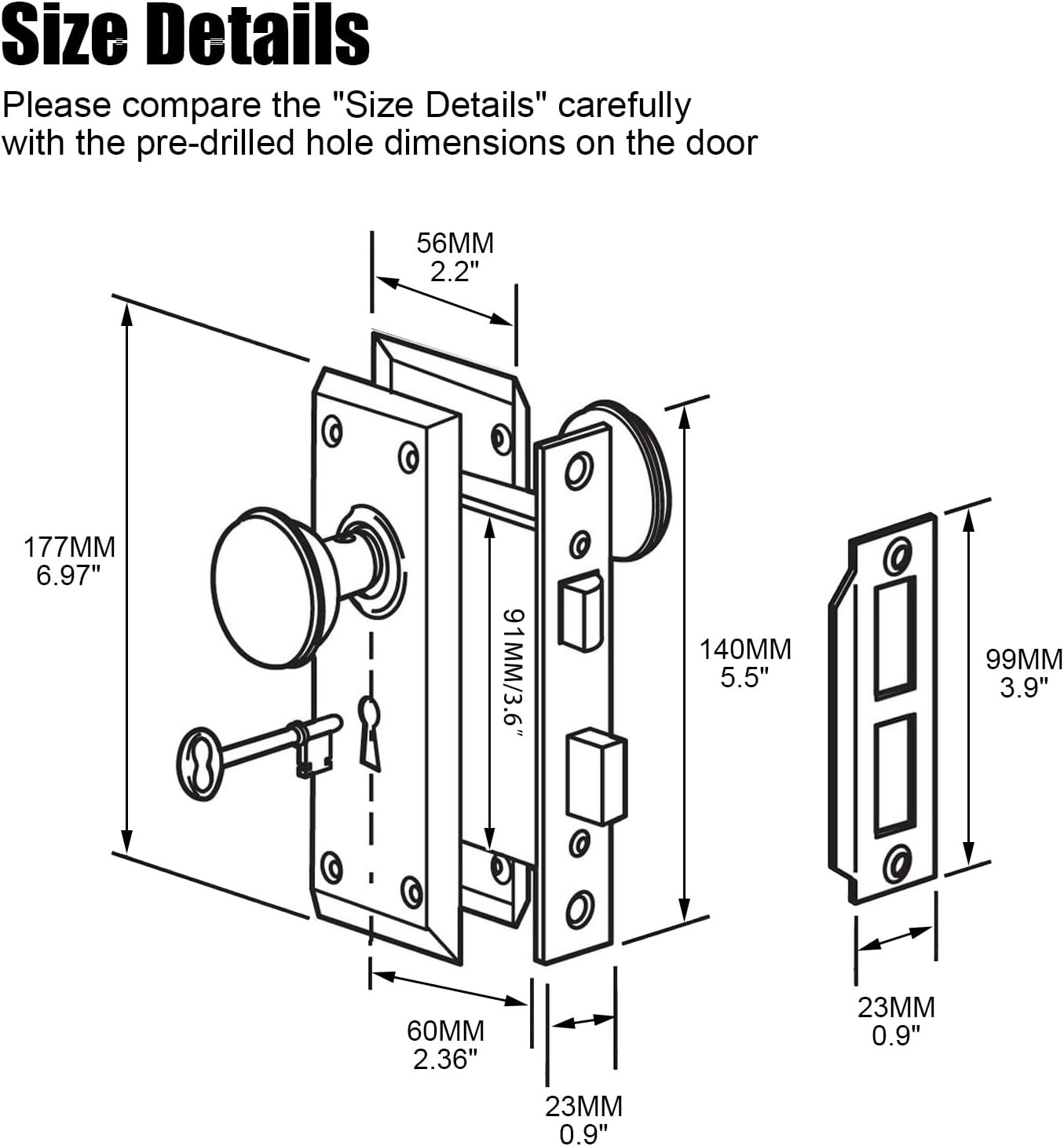 Upgraded Mortise Lock Set for Interior Door, Antique Vintage Style Crystal Glass