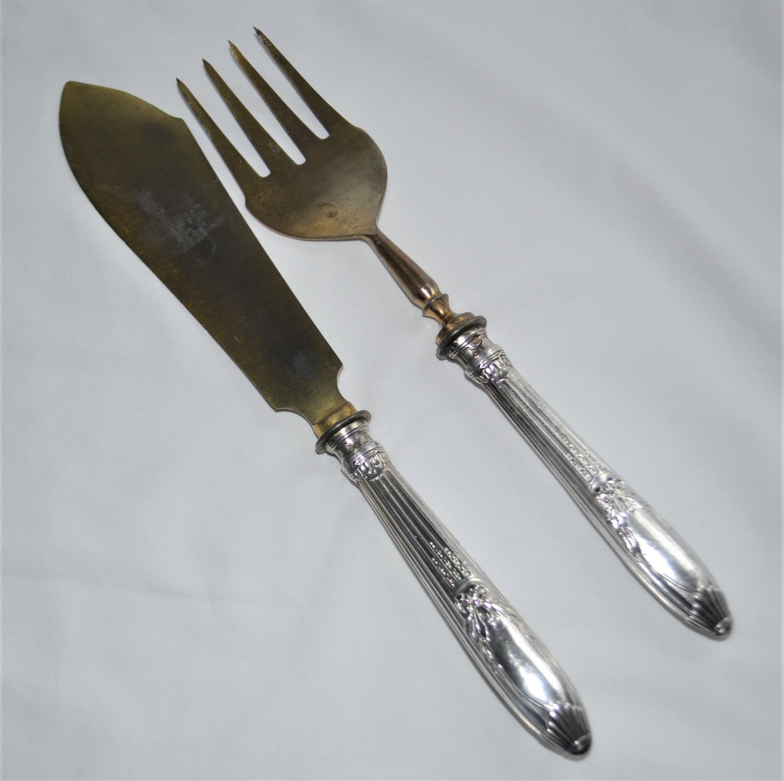 Antique Latvian Gold Wash 875 Silver Fish Serving Set