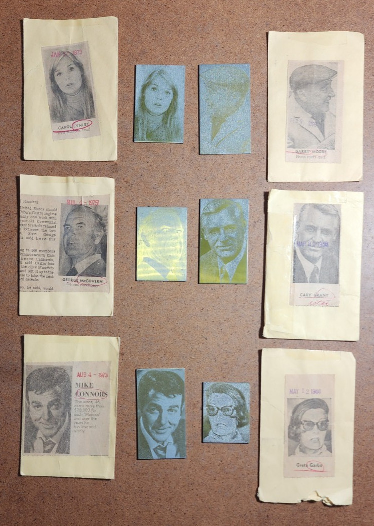 6 Vintage Glass Newspaper Printing Plates – Celebrity Photos – Cary Grant, Garbo