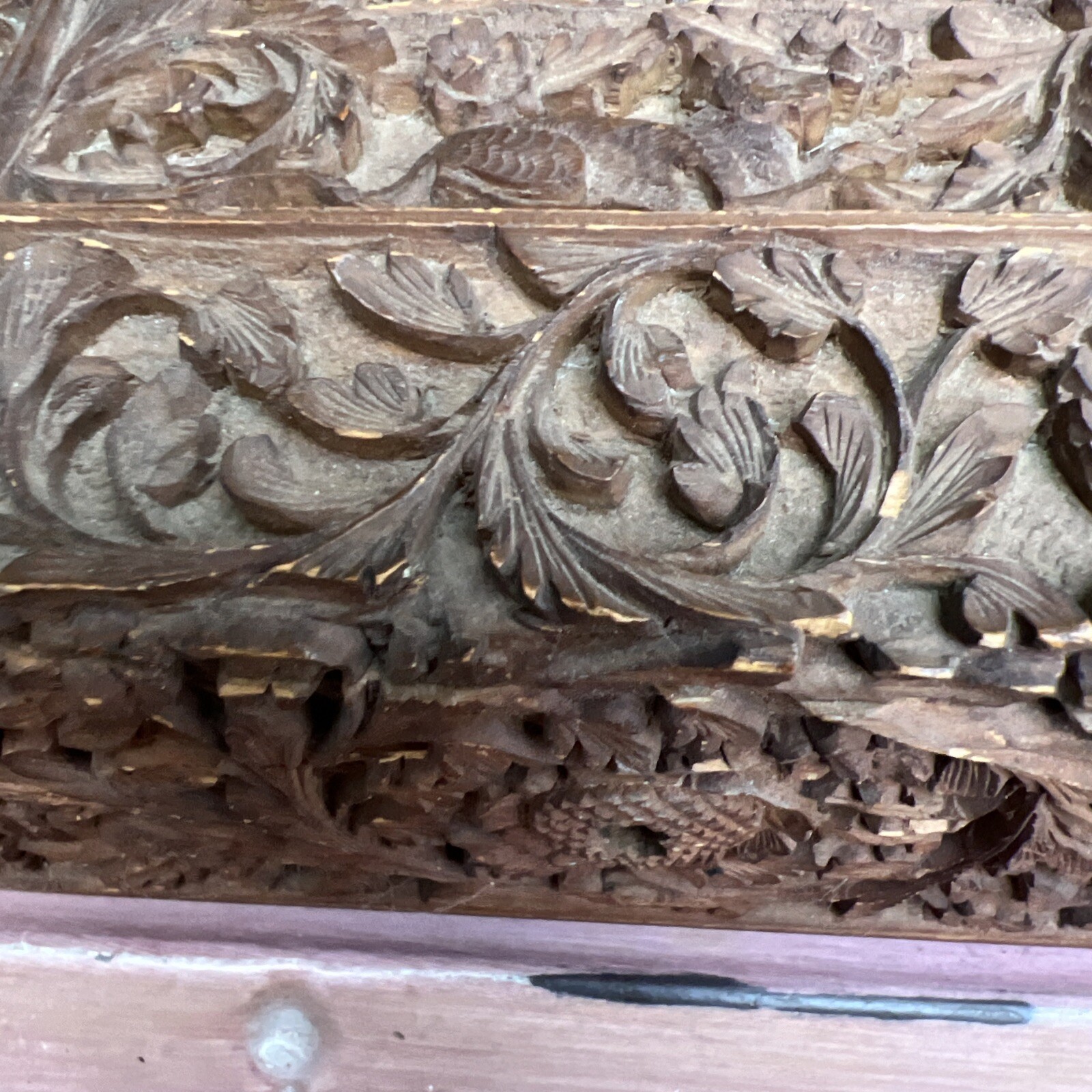 Hand Carved Old Decorative Multi Purpose Wood Trinket 6x5x2.5” Middle Age Style