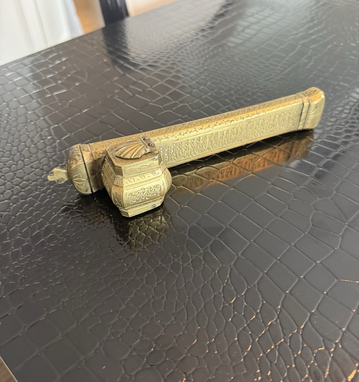 Antique Ottoman Turkish Brass Inkwell And Pen Case #