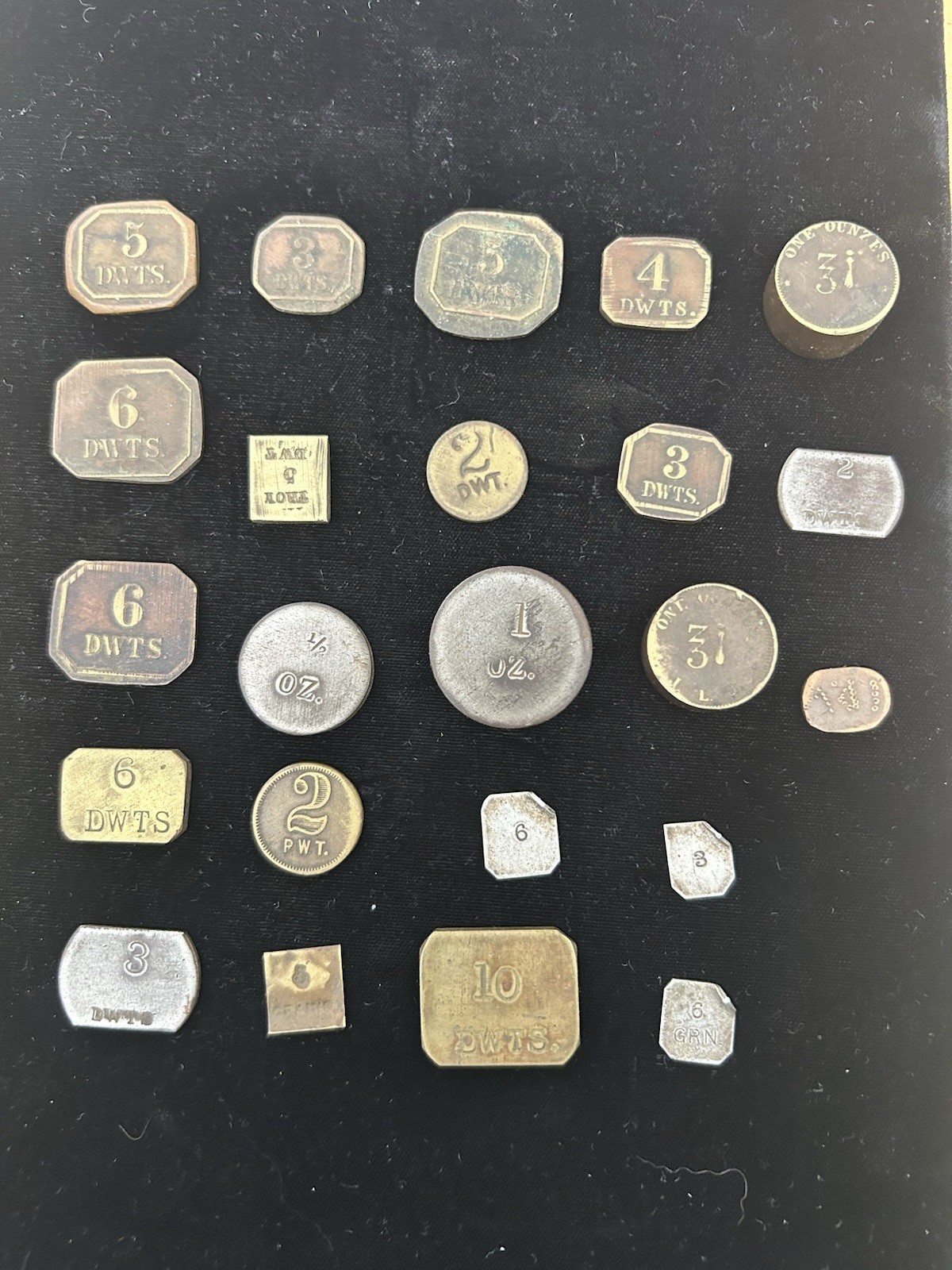 23 Piece Brass & Other DWTS Scale weight apothecary, Precious Metal, Jewel Rare!
