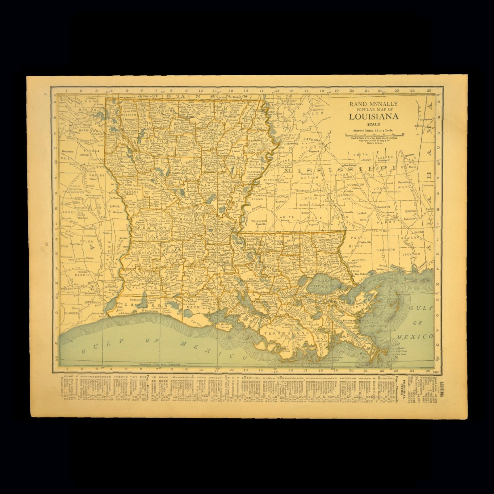 Antique Map of LOUISIANA Wall Art Old Original Atlas New Orleans Baton Rogue