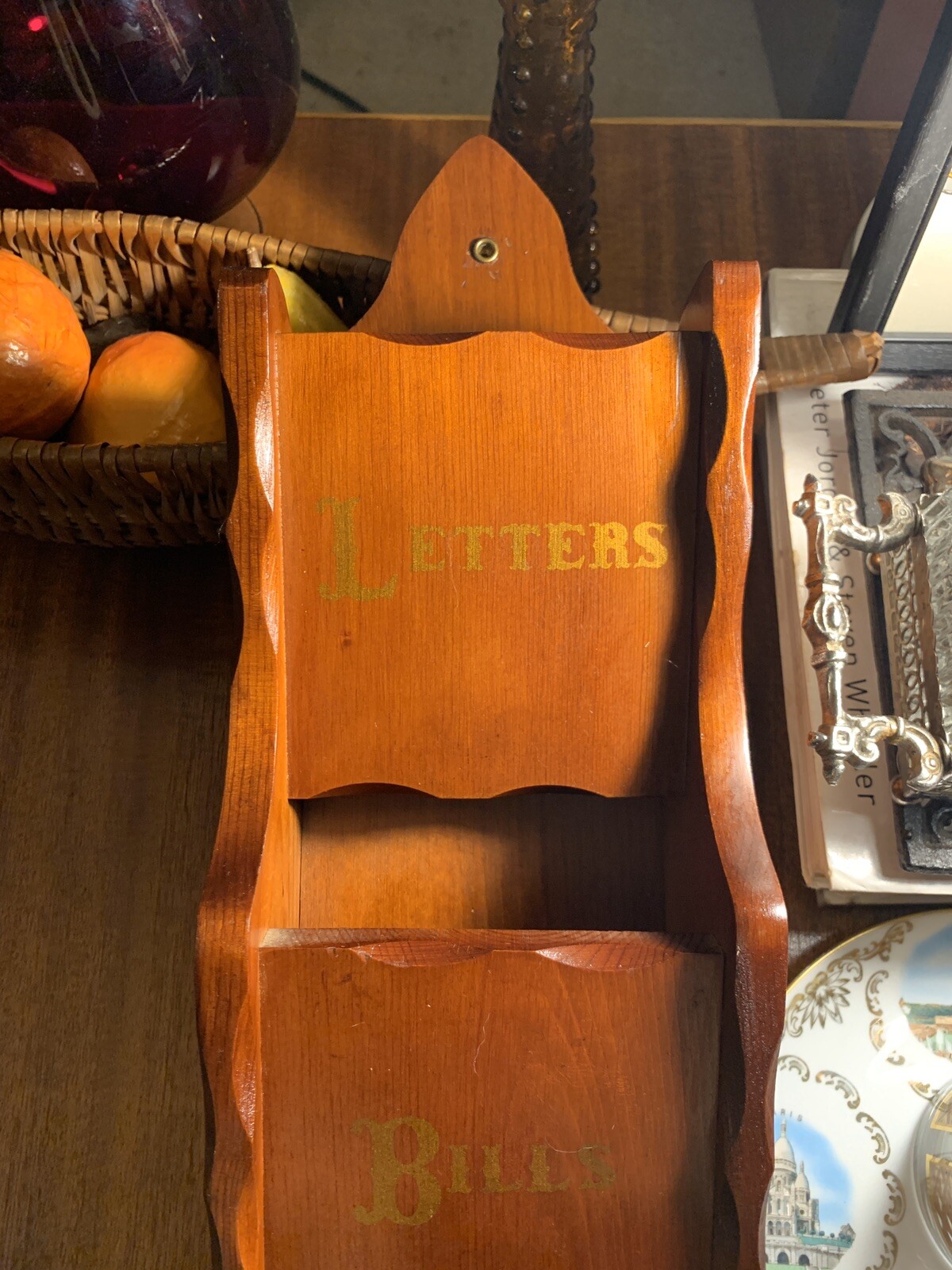 Vintage Wood Hanging Wall Letter Box~ Hand Tooled~20 in~Excellent Condition