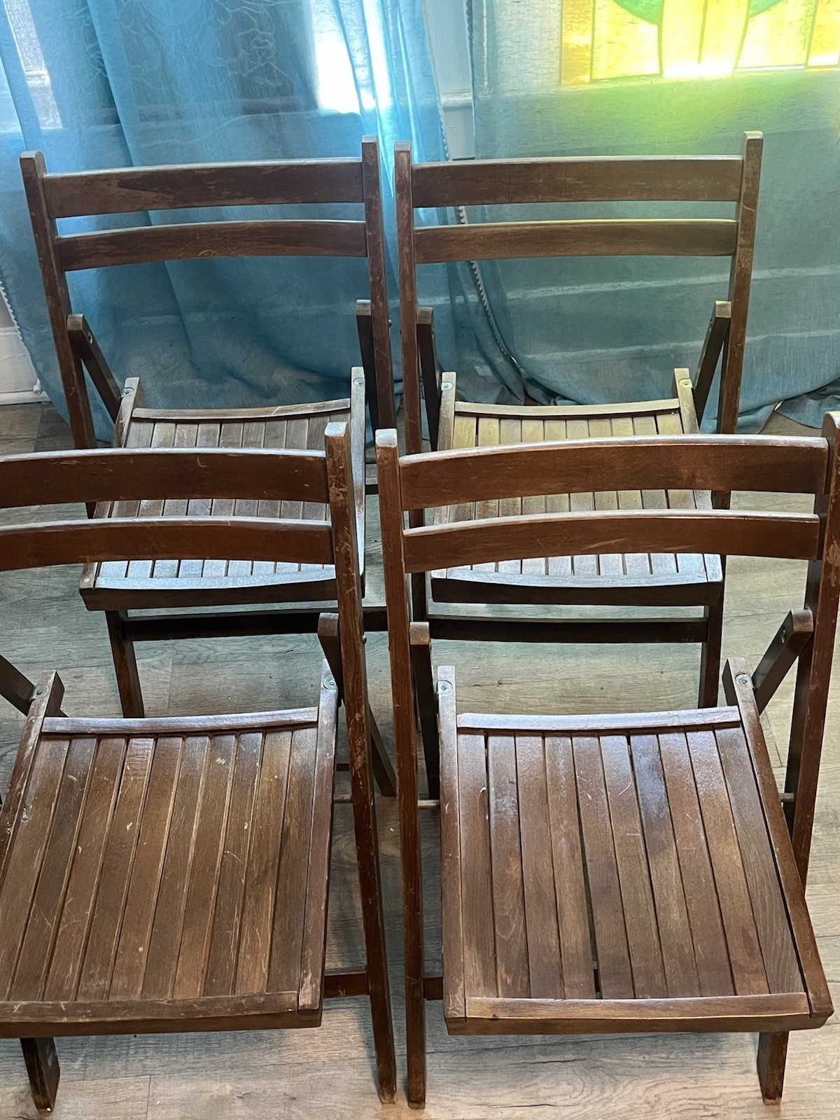 Set 4 Vintage Folding Dining Chairs Romanian Beech Wood Mid Century MCM Dovetail