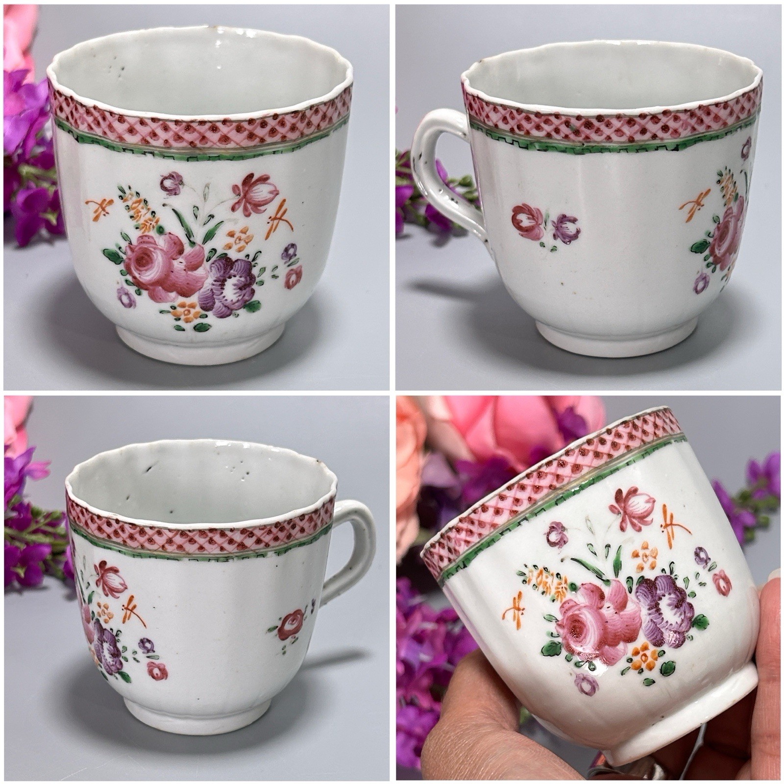 Antique Chinese Export Porcelain Cup Famille Rose Qianlong Late 18thC 2 3/8”H