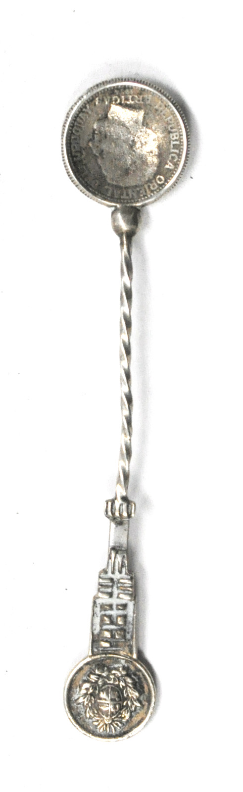 Sterling Silver 900 Fine Uruguay Souvenir Spoon 1954 20c Coin Bowl 3-5/8″