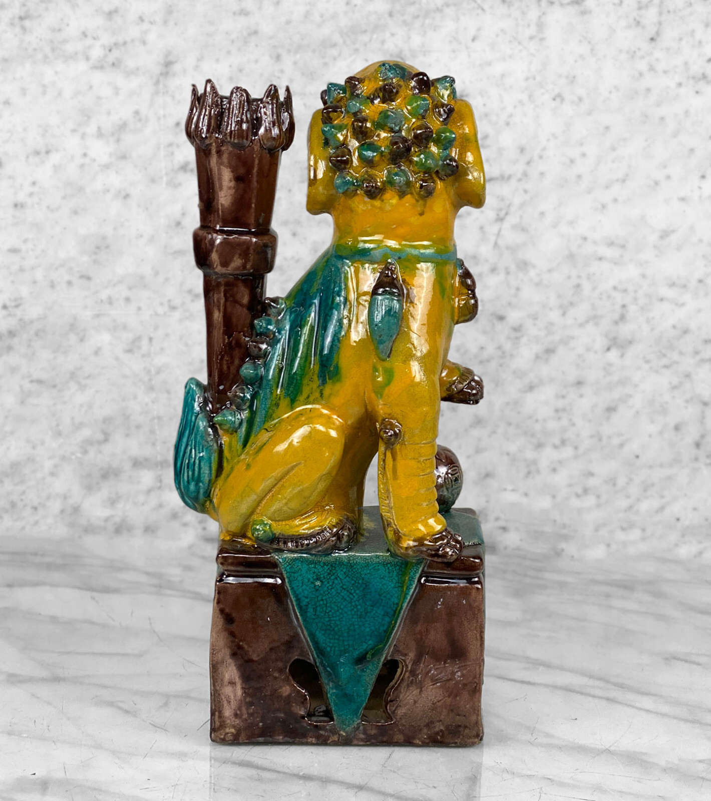 Vintage Chinese Majolica Porcelain Foo Dog Sculpture