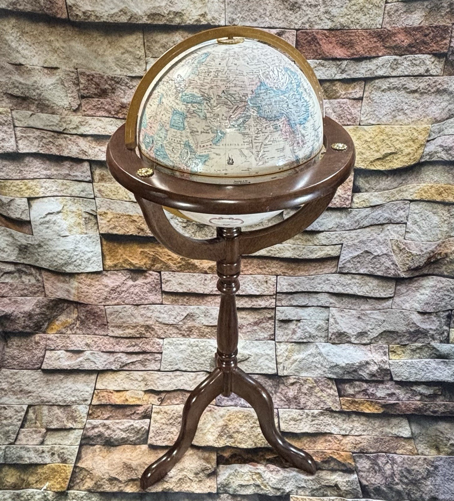 1993 Replogle 12” Floor Globe on Wood Bombay Co Globe Stand