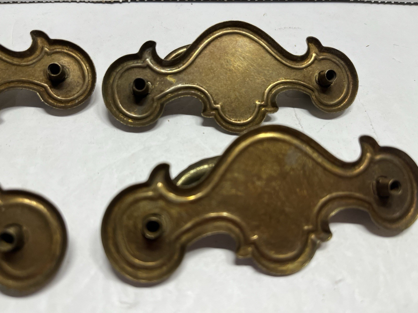 Vintage Lot (4) NOS Brass Plated Batwing Drop Bail Drawer Pulls
