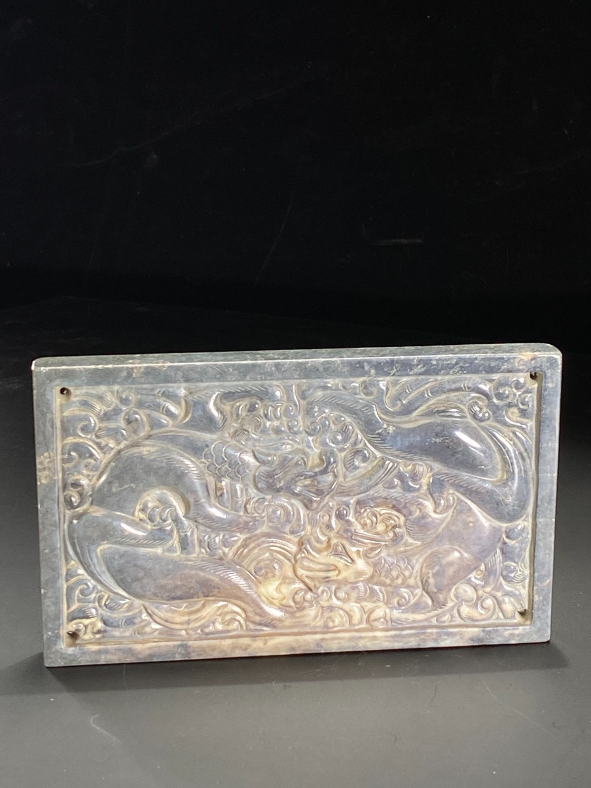 16cm Chinese antique old dynasty double dragon in the sky jade pendant