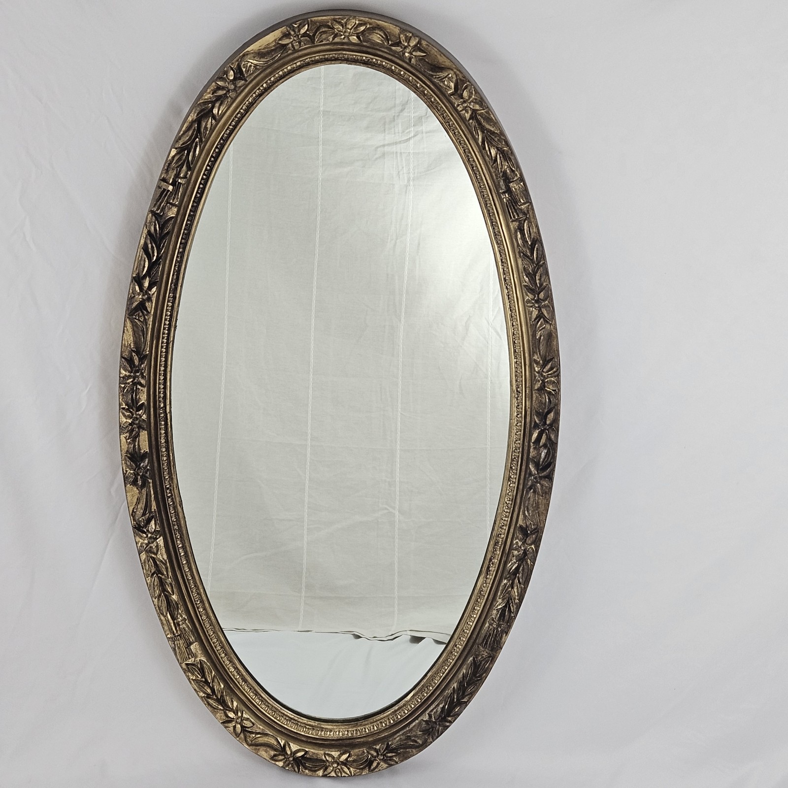 Vintage Oval Wall Mirror Ornate Gold Frame Hollywood Regency Victorian MCM Large