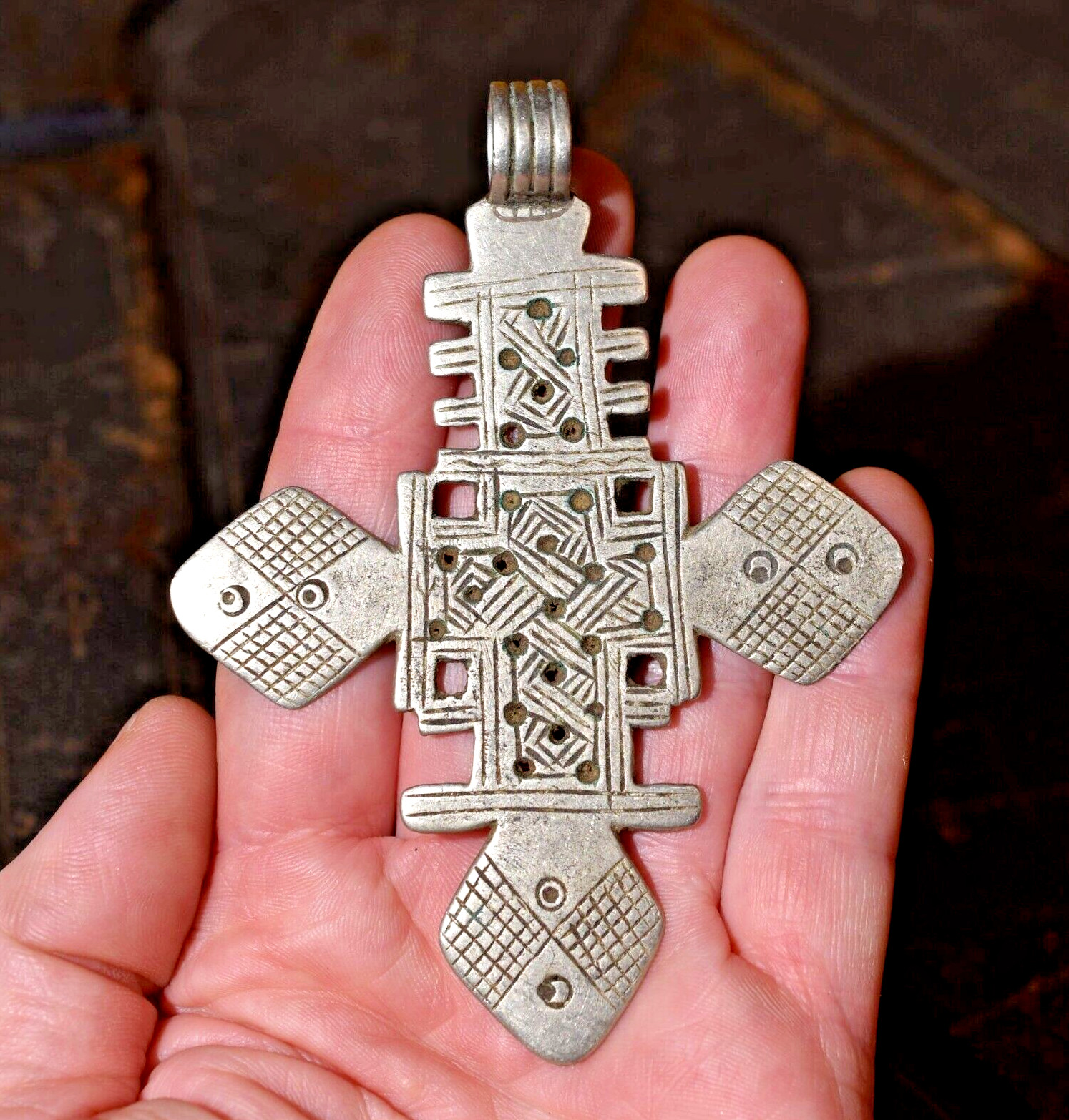 Large Antique Ethiopian Coptic Christian Church Cross Pendant African Amulet