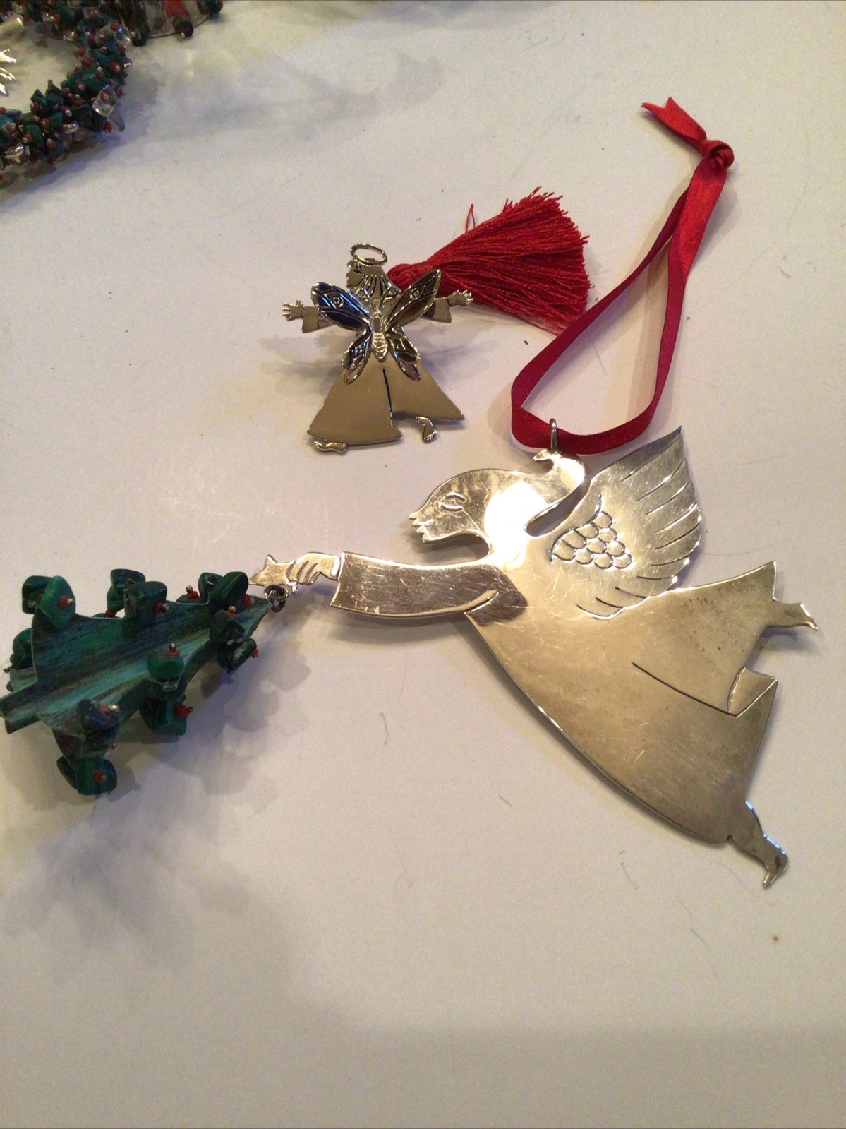LARGE EMILIA CASTILLO STERLING CHRISTMAS ANGEL &TREE ORNAMENT NEIMAN MARCUS NOS