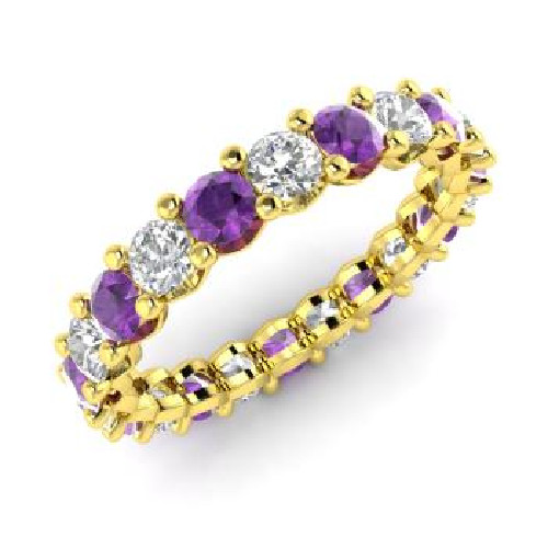 2.54 Ct Round Natural Amethyst Diamond Engagement Ring 14K Yellow Gold Size 5