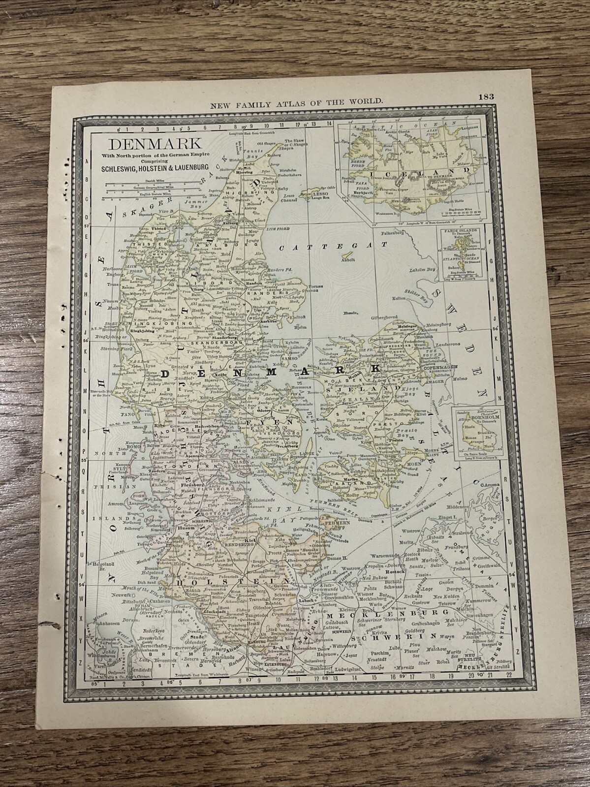 Antique Original 1889 Map Of Denmark Schleswig Holstein & Lauenburg 14×11 Inches