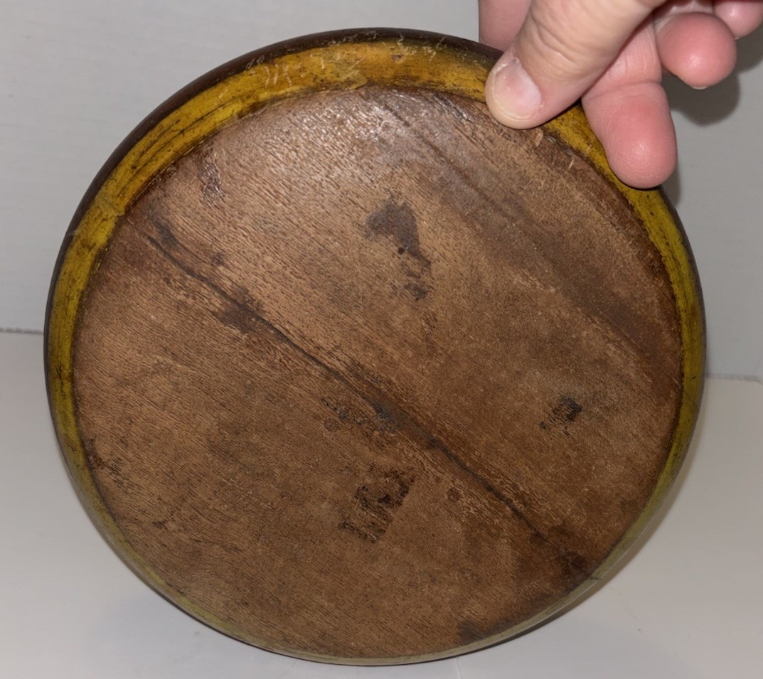 Vintage Wood Hand-Carved Old Tobacco Box. Colorful Stain w/Brass Top/No Lid EUC