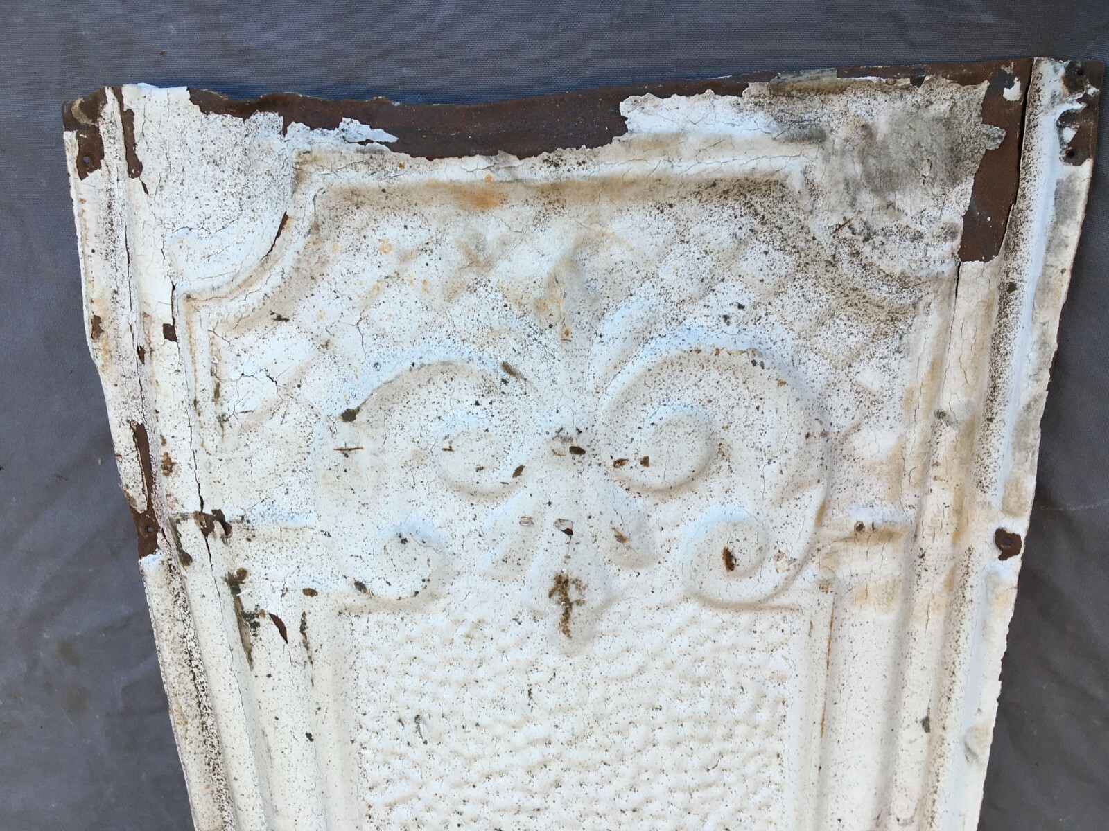 Antique Decorative Tin Metal Ceiling 13″ x 24″ Shabby VTG White Chic 241-25B