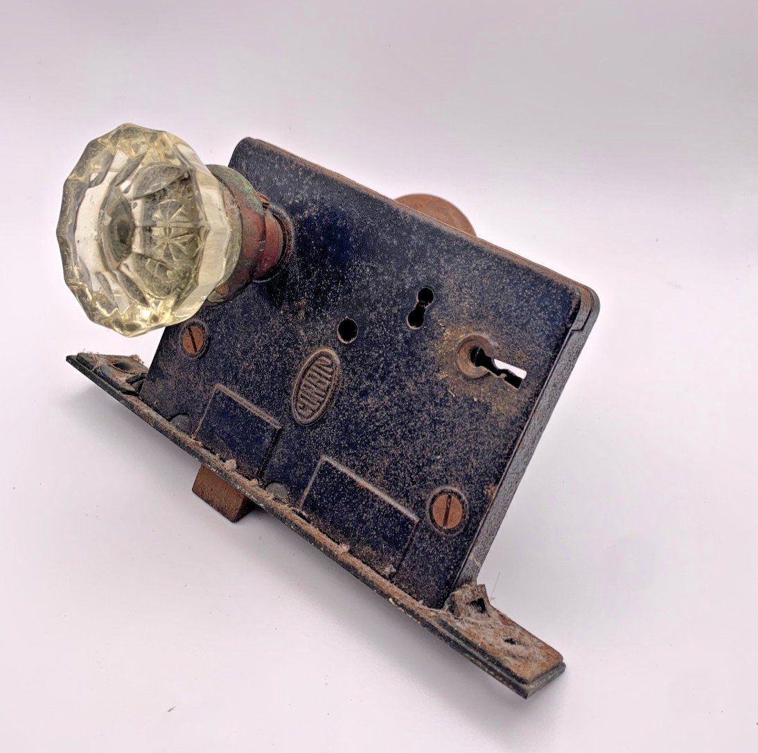 Antique Corbin Mortise Lock Assembly with Crystal Knob Early 20th Century