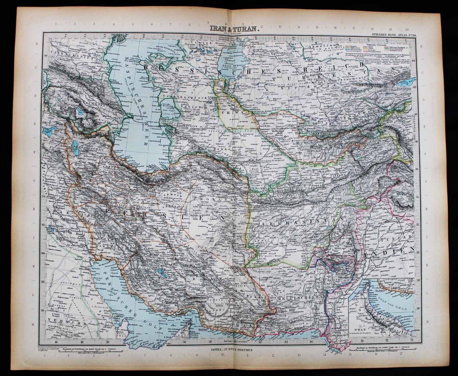 STIELERS HAND ATLAS WORLD MAP PLATE PAGE NO 59 PERSIA AFGHANISTAN 1888