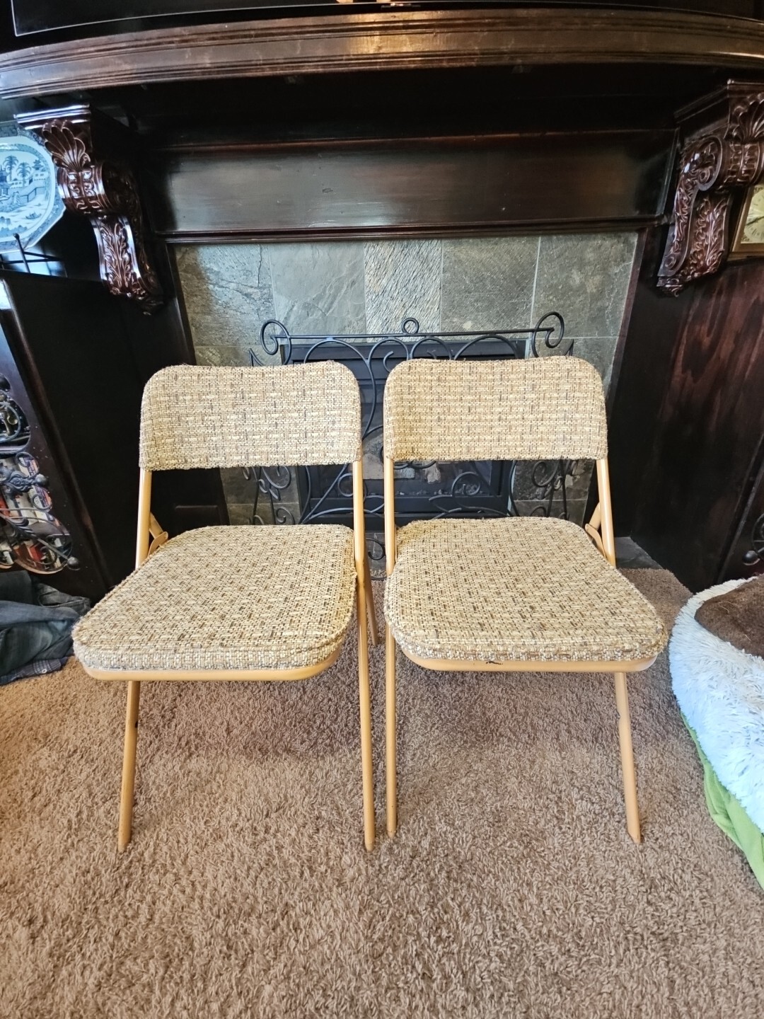 Pair of Vintage Samsonite Tweed Folding Chairs Mid-Century Modern